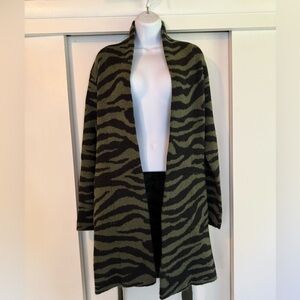 Time and Tru Olive and Black Zebra Print Cardigan